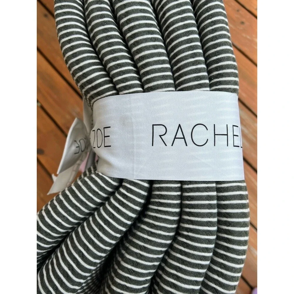 Rachel Zoe Green and White Striped Cotton Knitted Quilt Full Queen Textured New
